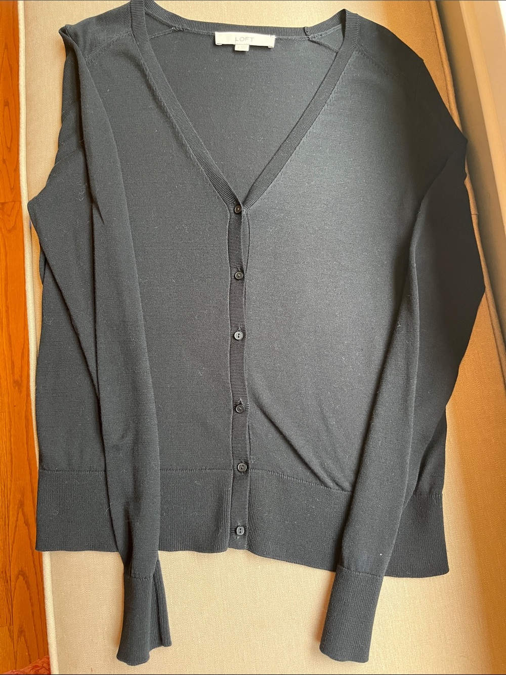 LOFT Black V-Neck Button-Front Cotton Cardigan Size Small